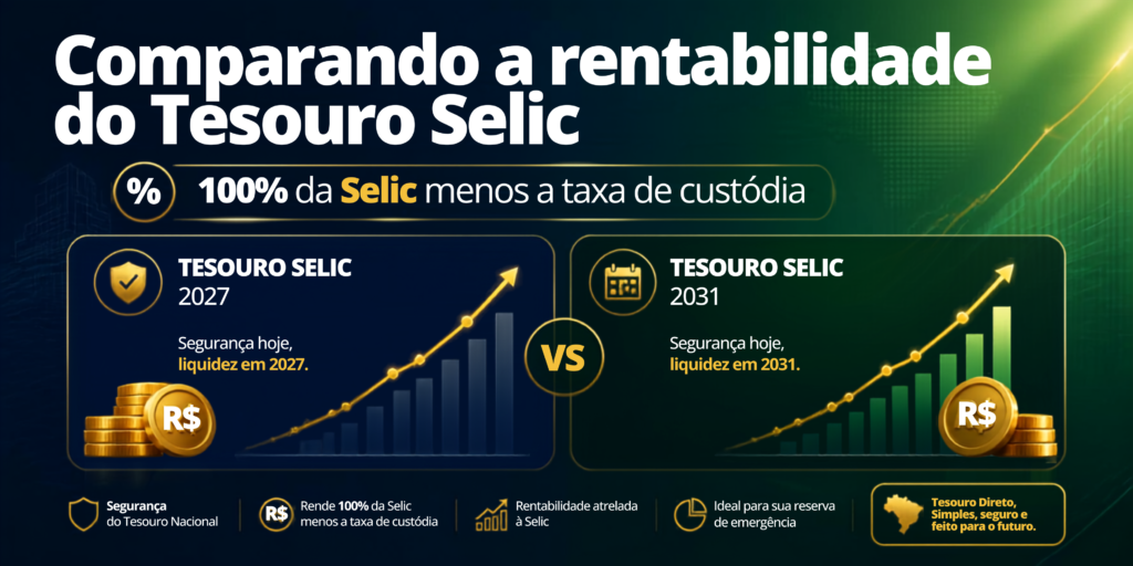 comparação rentabilidade Tesouro Selic e CDB 2026