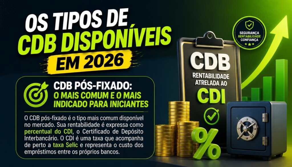 tipos de CDB pósfixado, prefixado, IPCA como escolher 2026