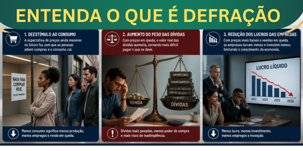 Impactos da deflação, economia, dinheiro, investimentos. 