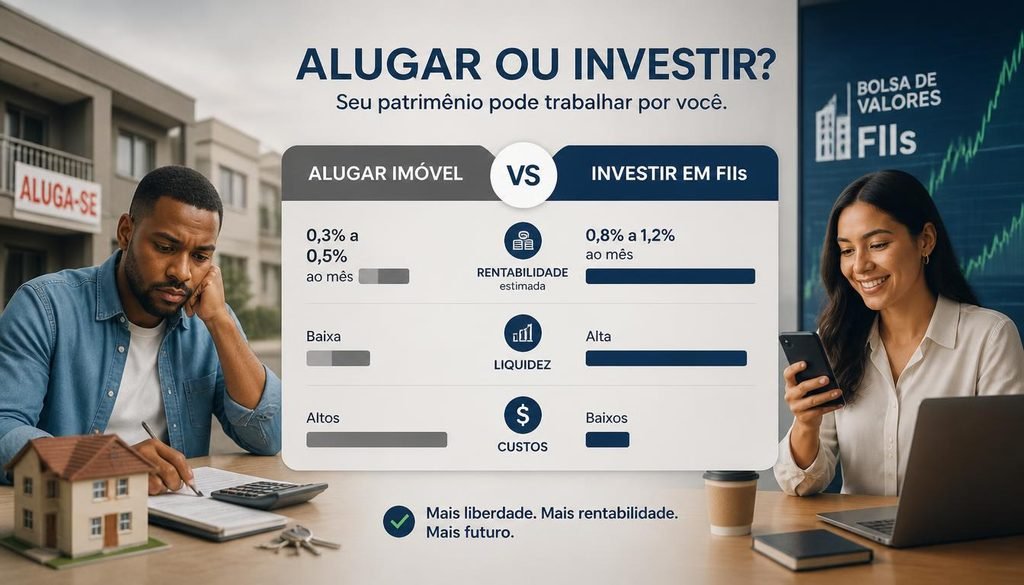 Aluguel imóveis vs FIIs renda passiva comparação. 