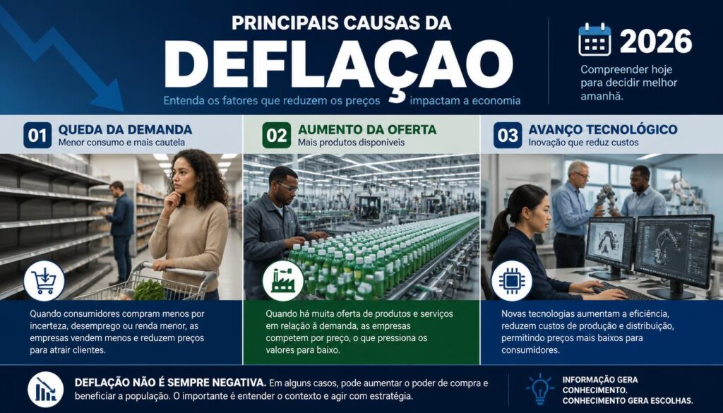 Principais causas da deflação demanda oferta tecnologia 2026