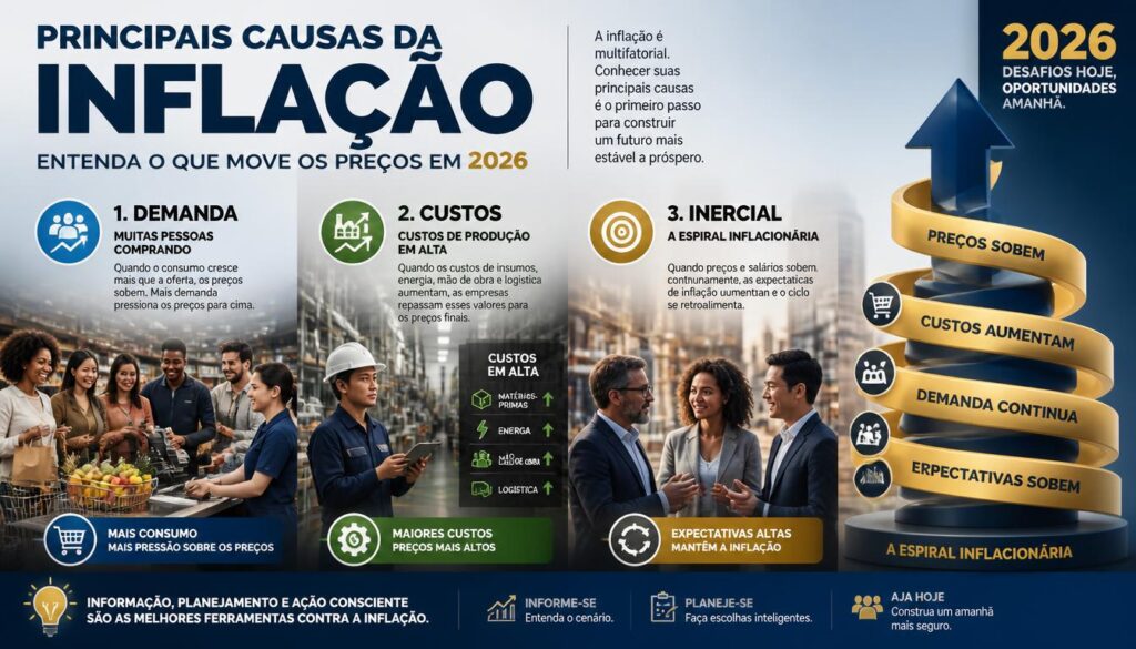 Principais causas da inflação demanda custos inercial 2026