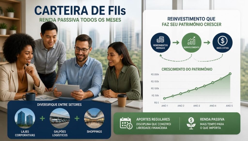 como montar carteira de FIIs diversificação, reinvestimento ,aportes regulares .