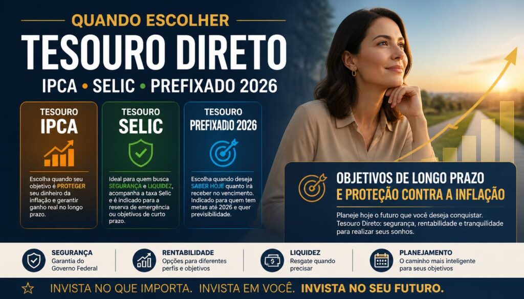 Quando escolher Tesouro IPCA Tesouro Selic Tesouro Prefixado 2026

