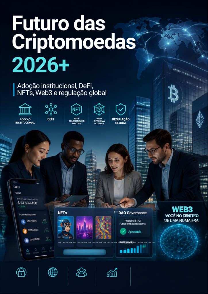 Futuro das criptomoedas adoção institucional DeFi NFTs Web3 2026


