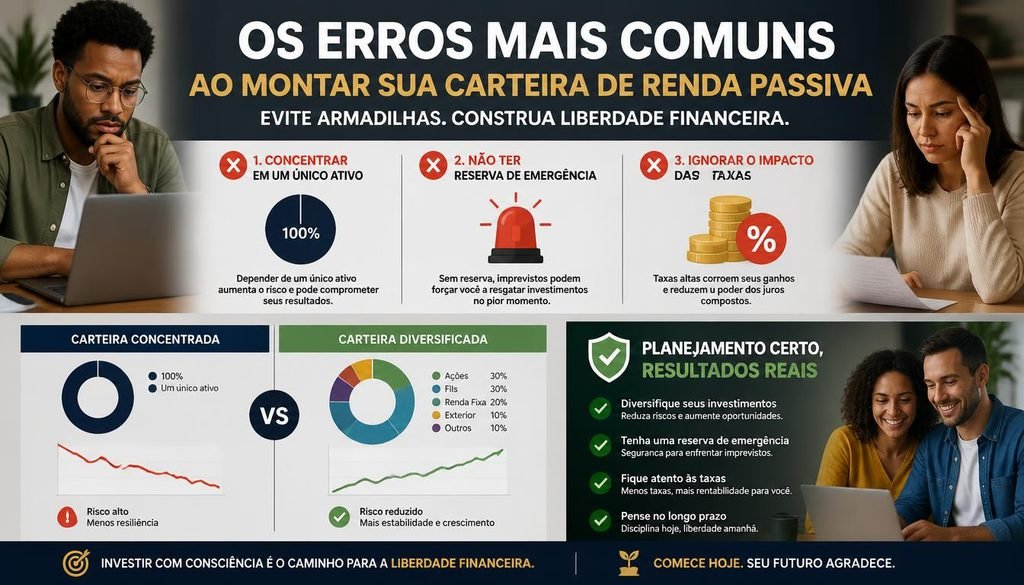 Erros comuns carteira renda passiva concentração falta reserva emergência 